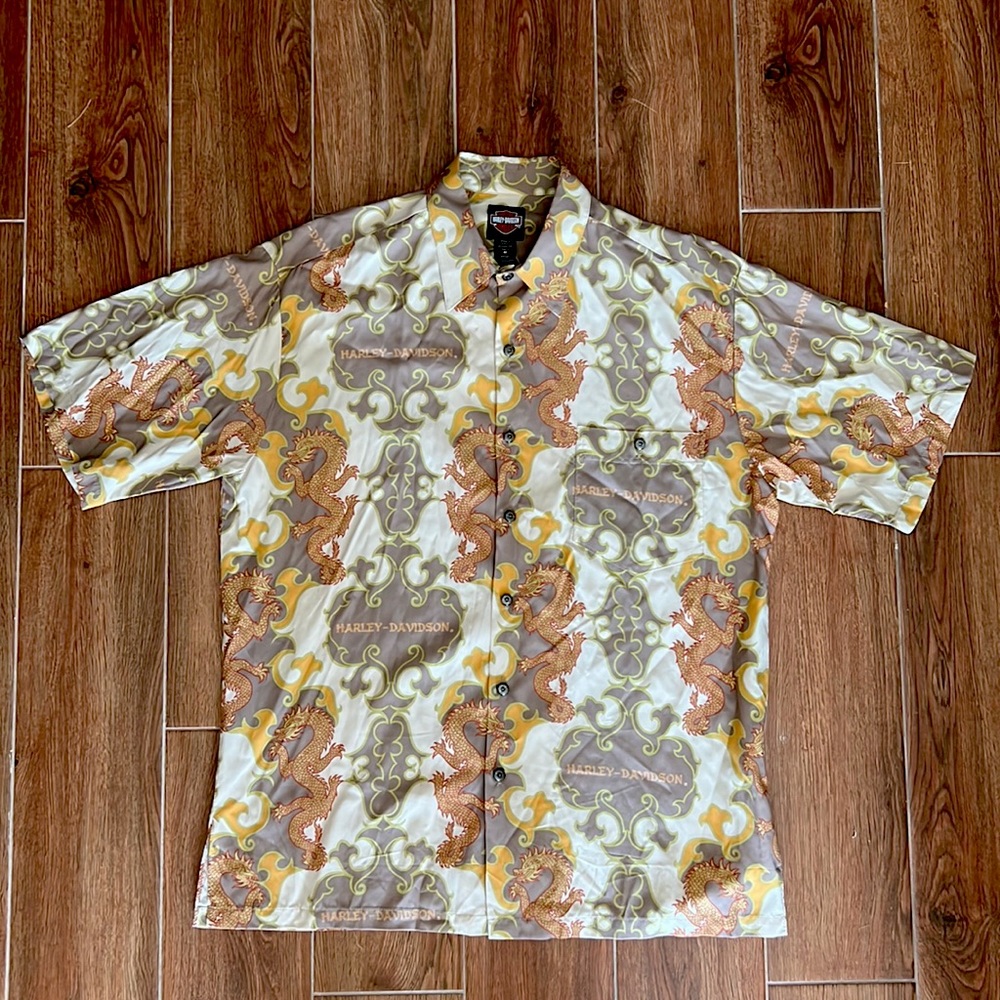 Harley Davidson Hawaiian Shirt w/Dragons by Tori Richard Made in Hawaii M